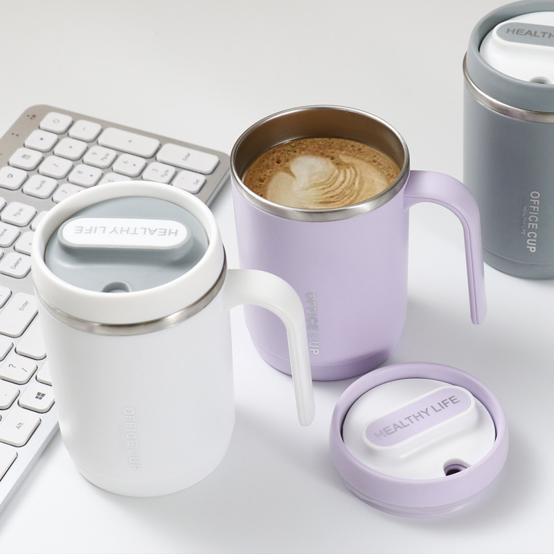 304不锈钢保温马克杯双层带吸管高颜值带盖水杯