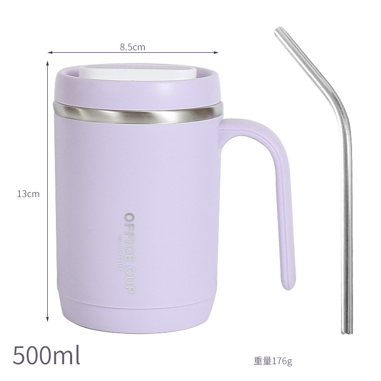 304不锈钢保温马克杯双层带吸管高颜值带盖水杯
